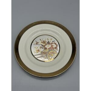 Vintage The Art of Chokin Flower Cart 24K Gold Edged Plate 6" Diameter READ